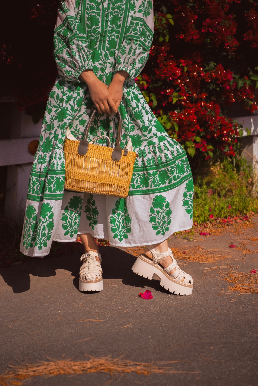 Summer Style, Printed Cotton Dress, Fisherman Platform Sandals