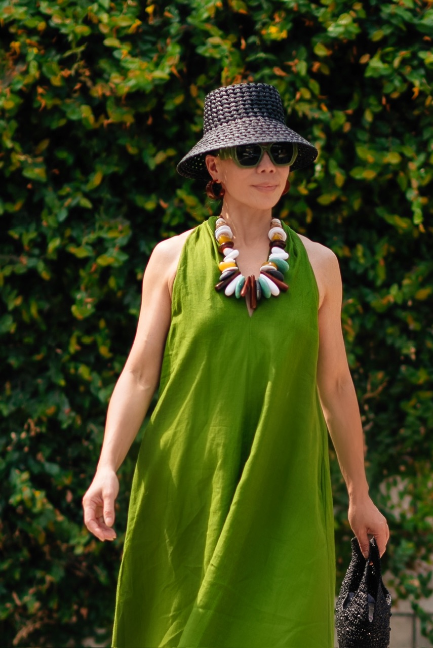 Green Linen Dress & Under $50 Bag & Sandals Finds