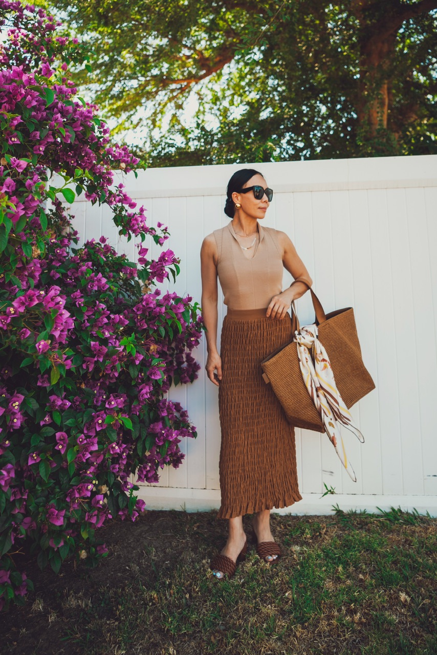  Summer Outfit, Summer Style, Summer Fashion, Sleeveless Knit Top, Pull-on Skirt, Classic Style