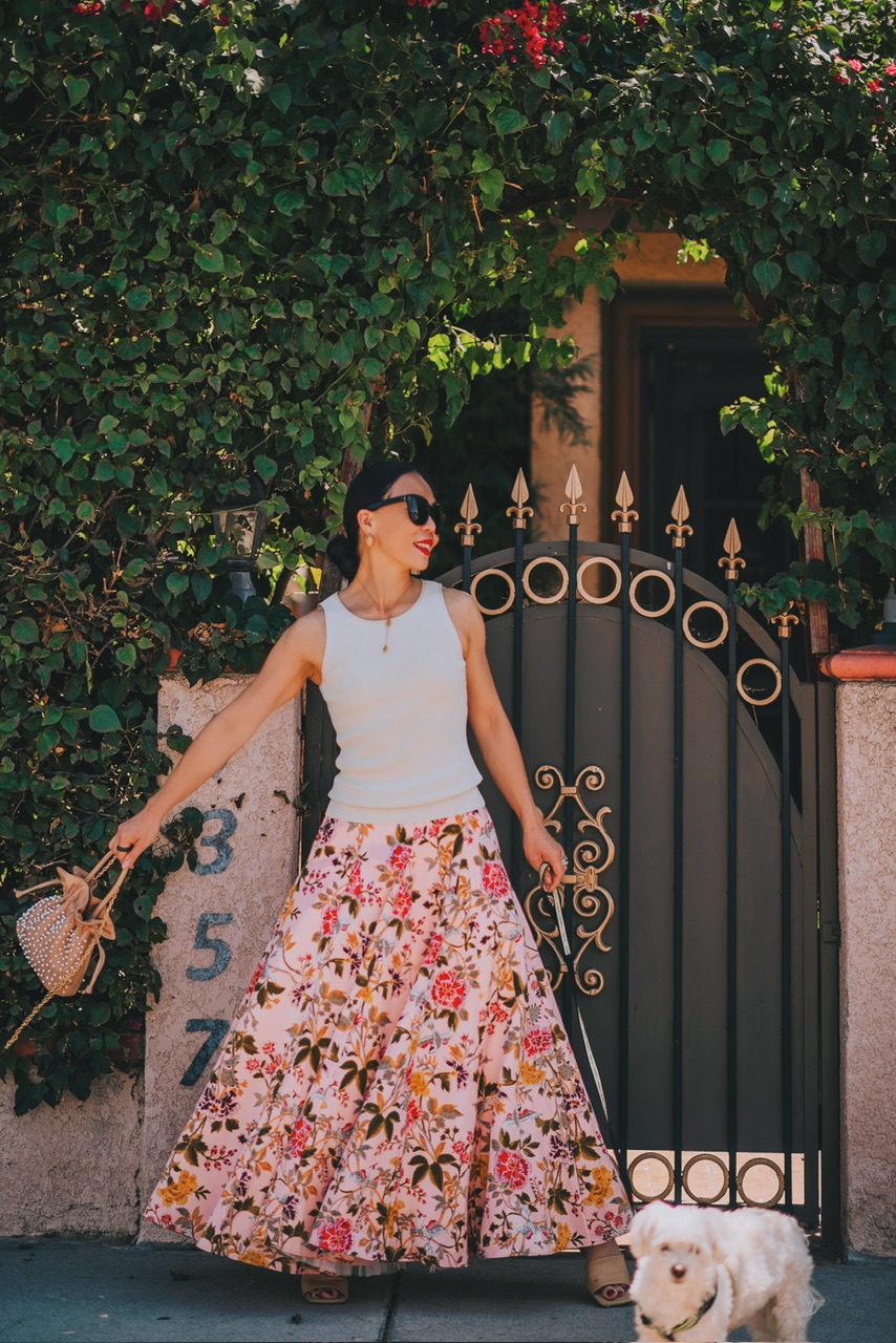 Floral Midi Skirt & Knit Tank Top