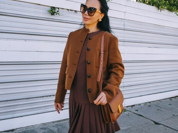 Fall Style in Brown Lady Jacket & Midi Dress