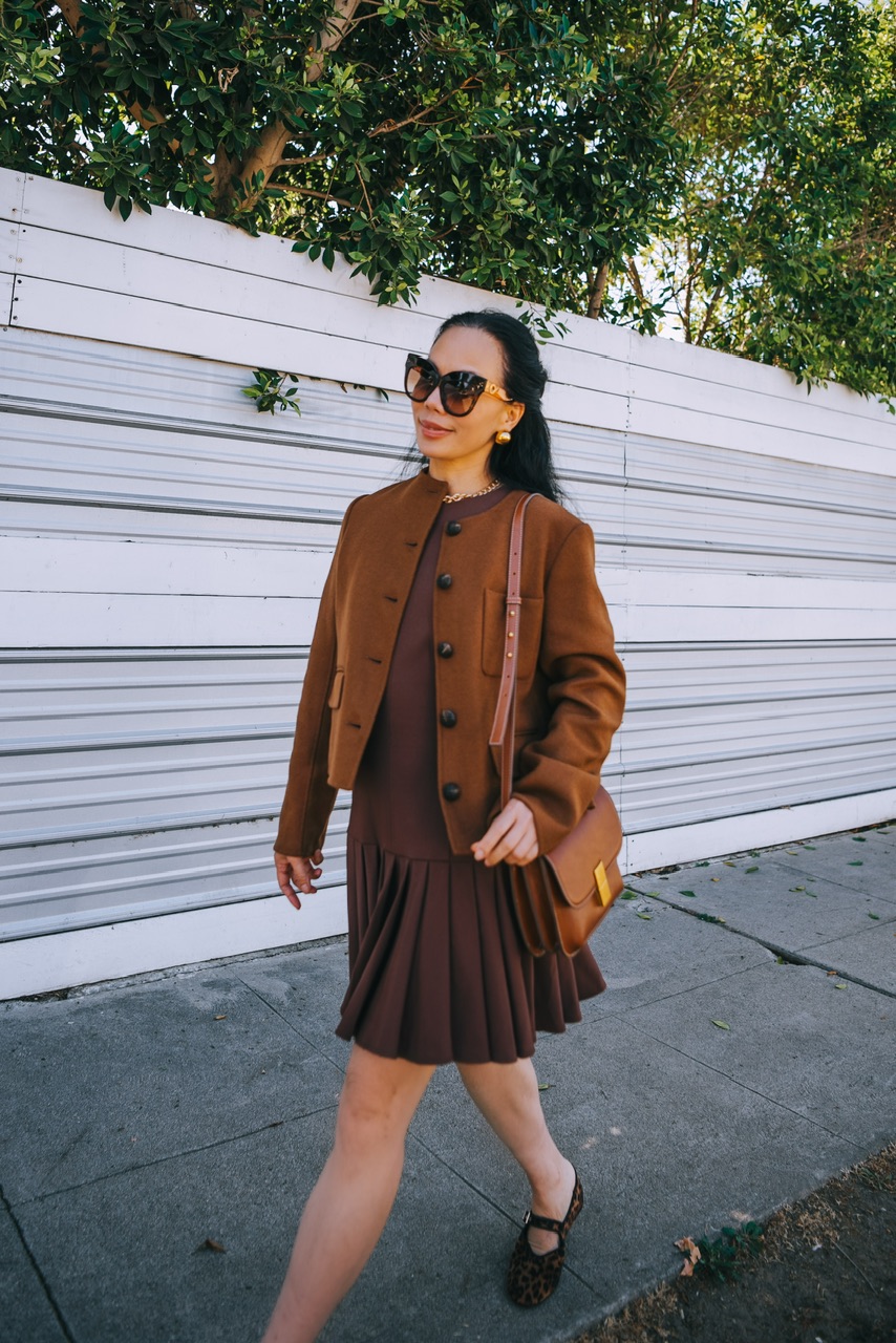 Fall Style in Brown Lady Jacket & Midi Dress