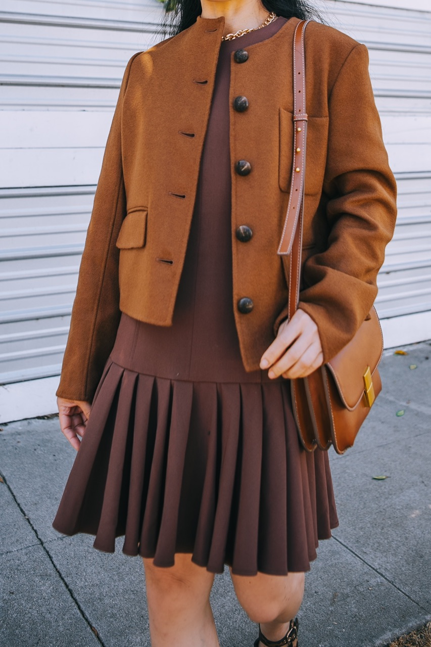 Fall Style in Brown Lady Jacket & Midi Dress