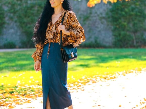 Leopard Printed Blouse & Blue Pencil Skirt