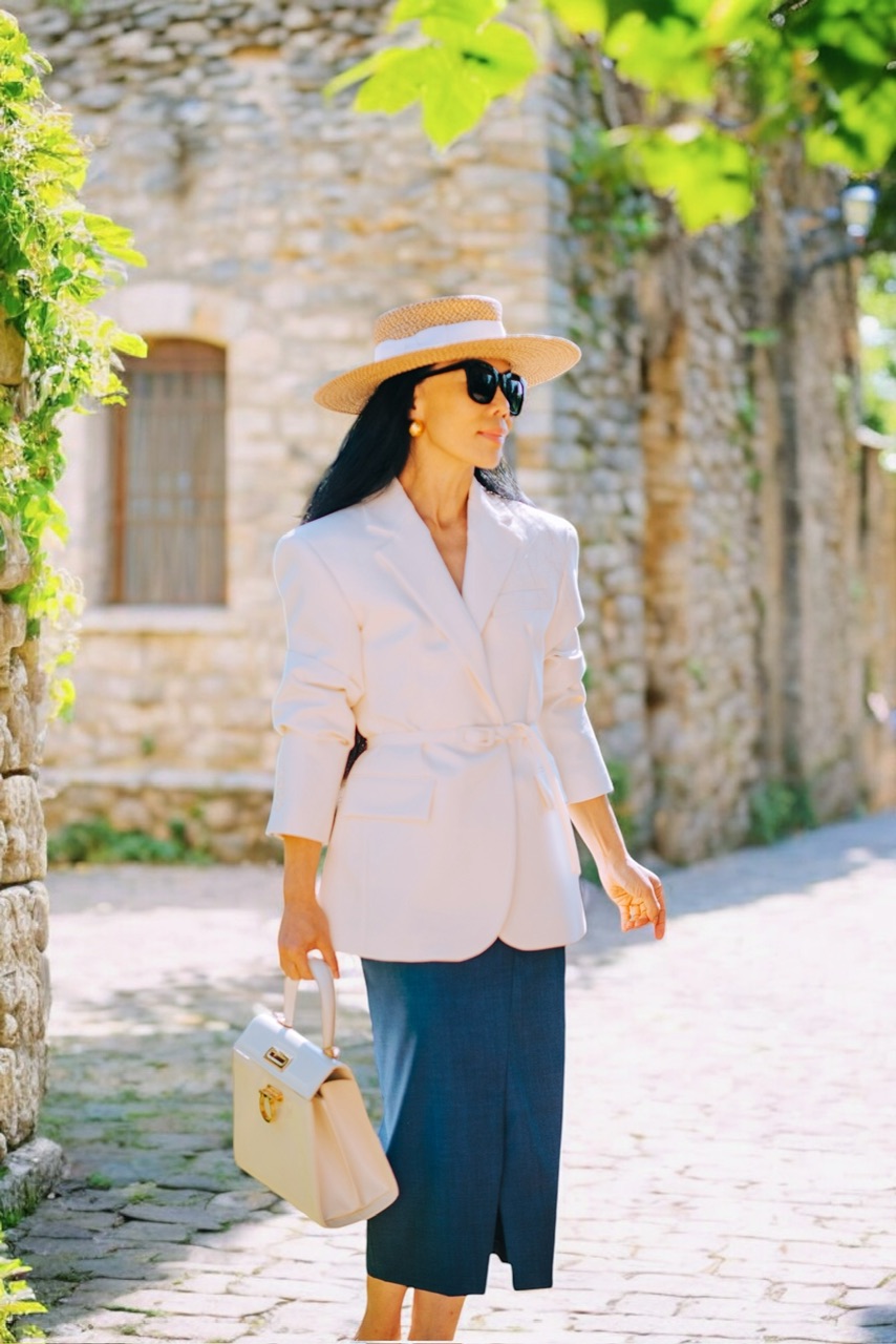 Classic Early Fall: Belted Blazer & Pencil Skirt