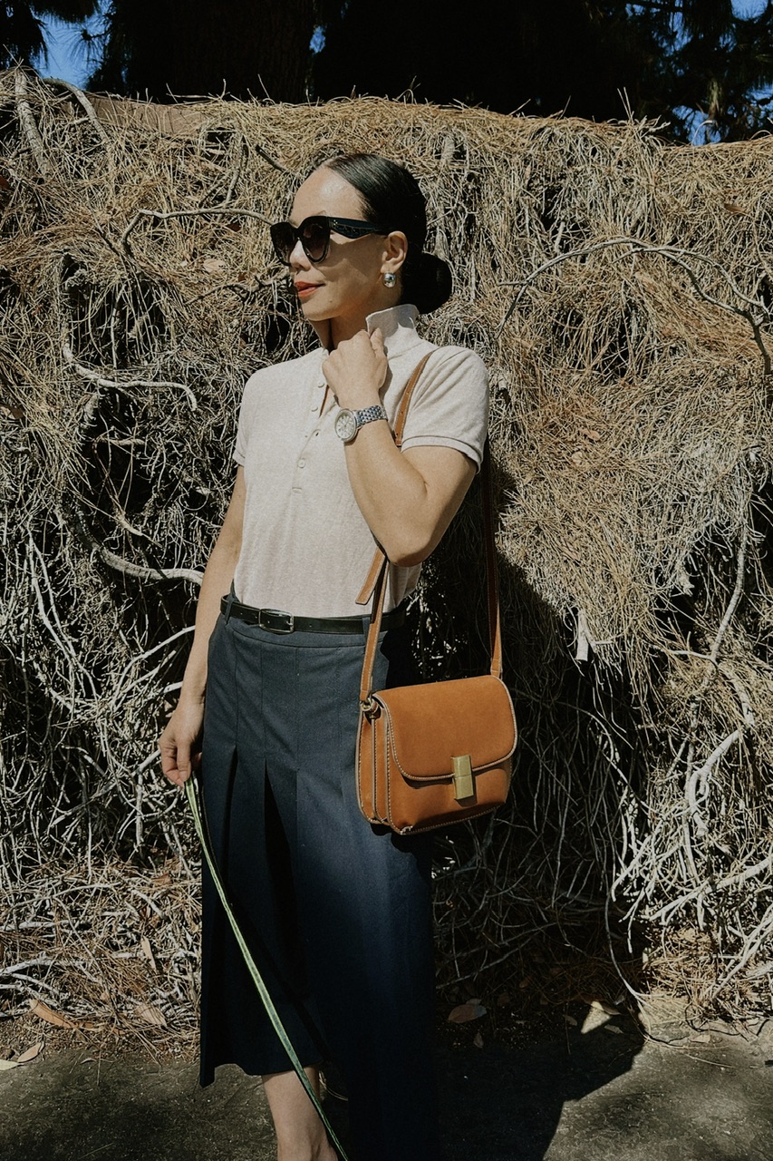 Polo Tee & Pleated Midi Skirt