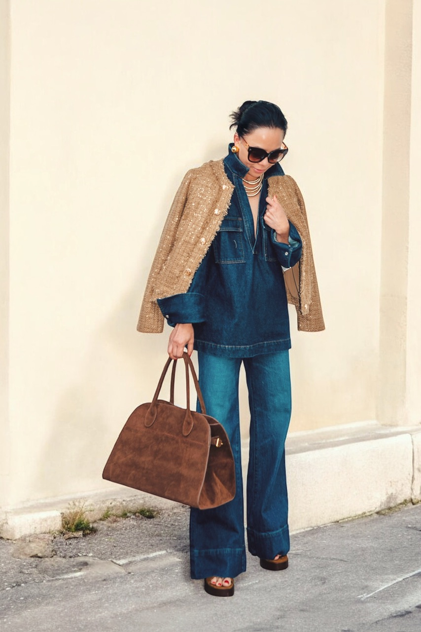 Fall Style in Double Denim & Metallic Jacket