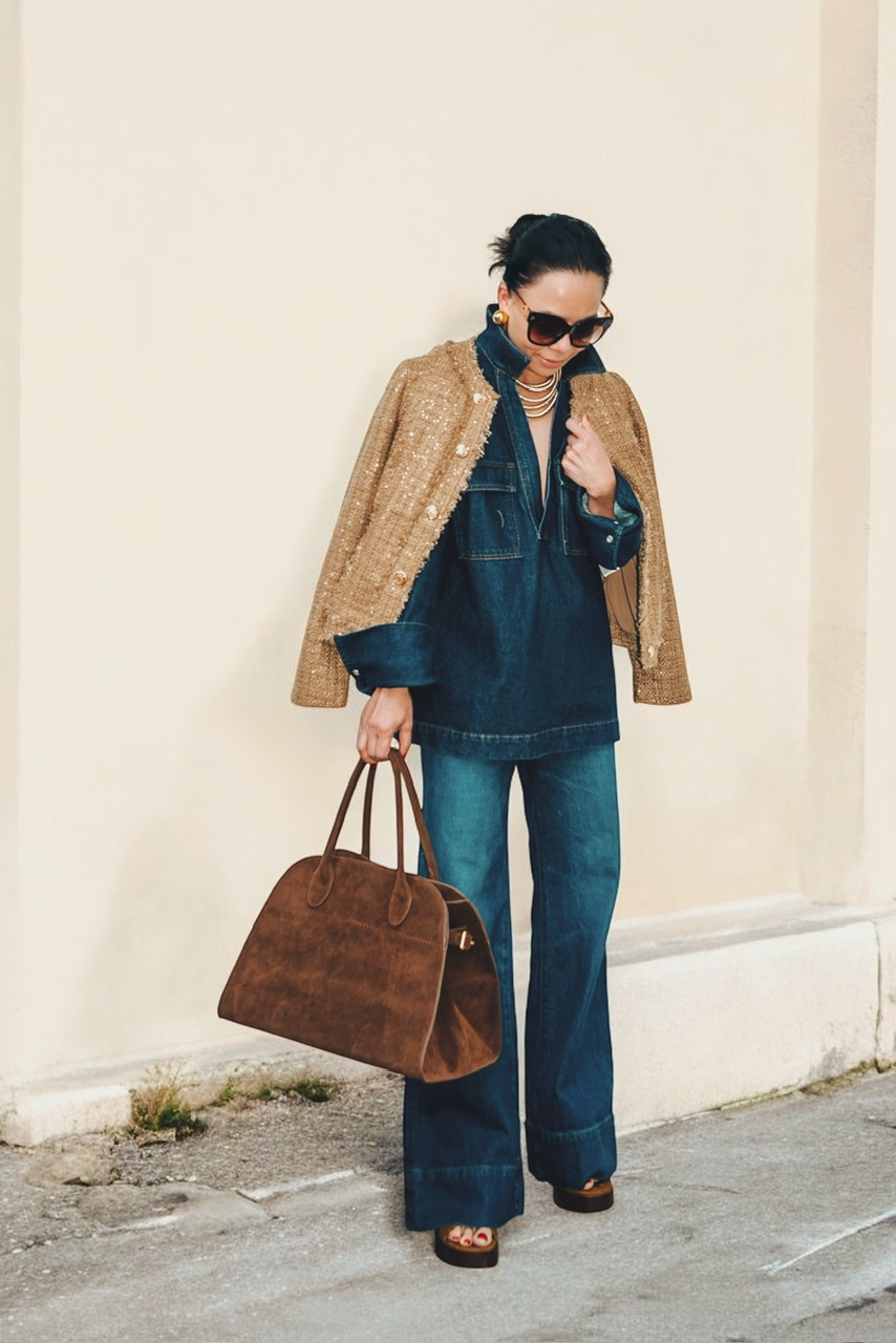 Fall Style in Double Denim & Metallic Jacket