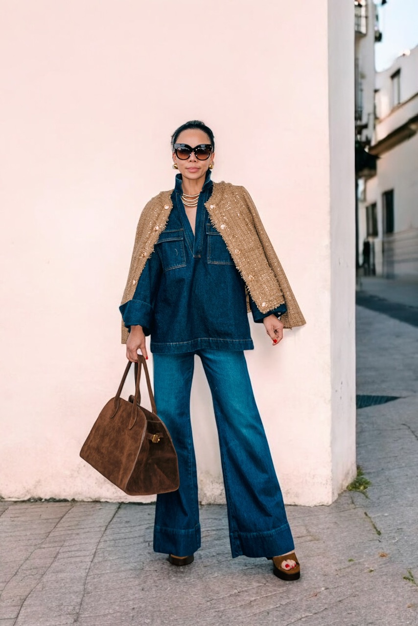 Fall Style in Double Denim & Metallic Jacket